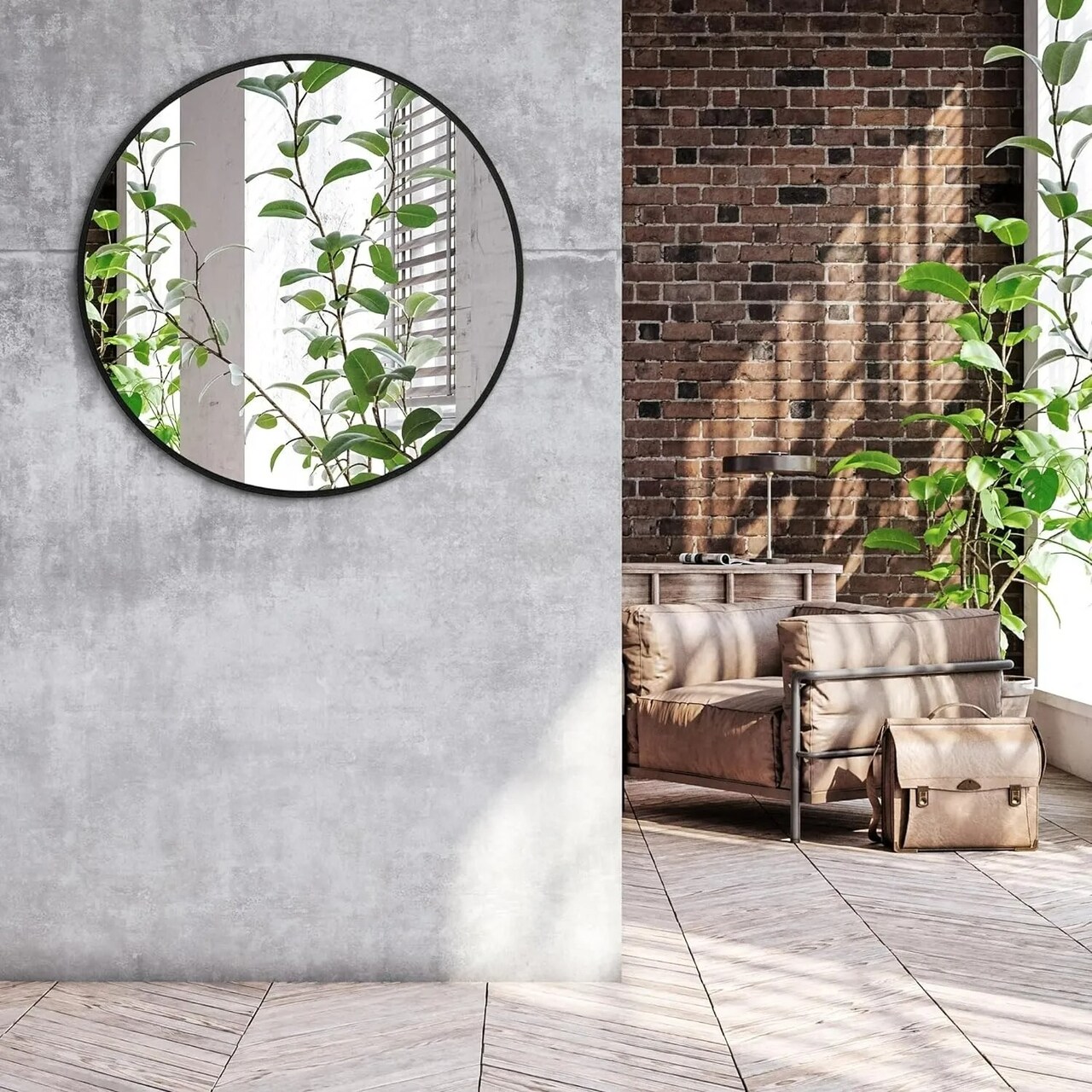 24" Framed Round Black Mirror - Bathroom Wall Mirror, Modern Modern Large Mirror